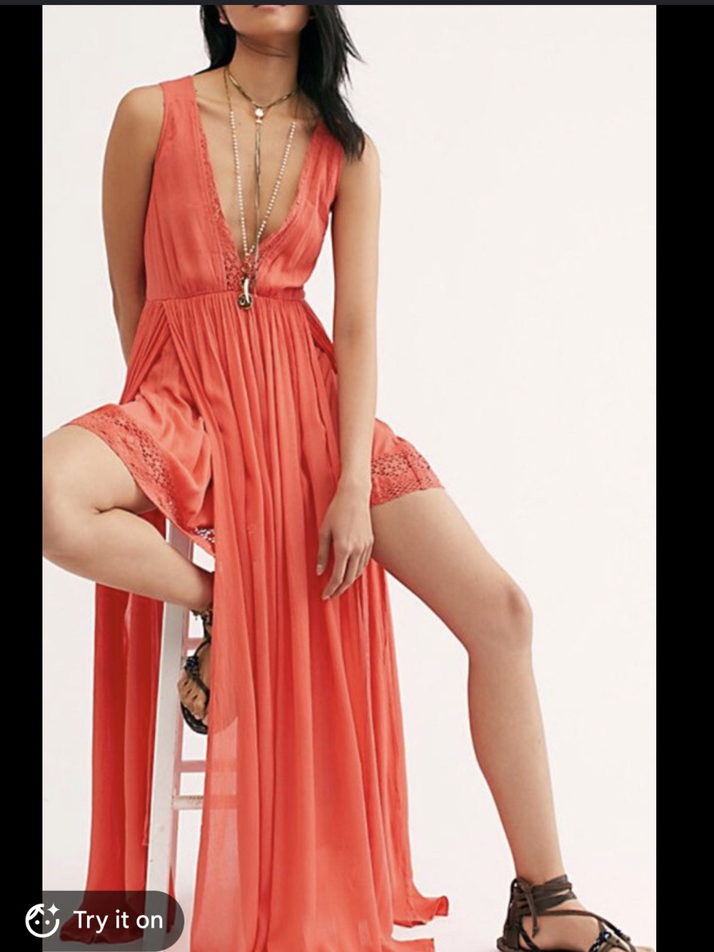 FREE PEOPLE ENDLESS SUMMER STRONG STATEMENT MAXI DRESS CORAL SIZE S